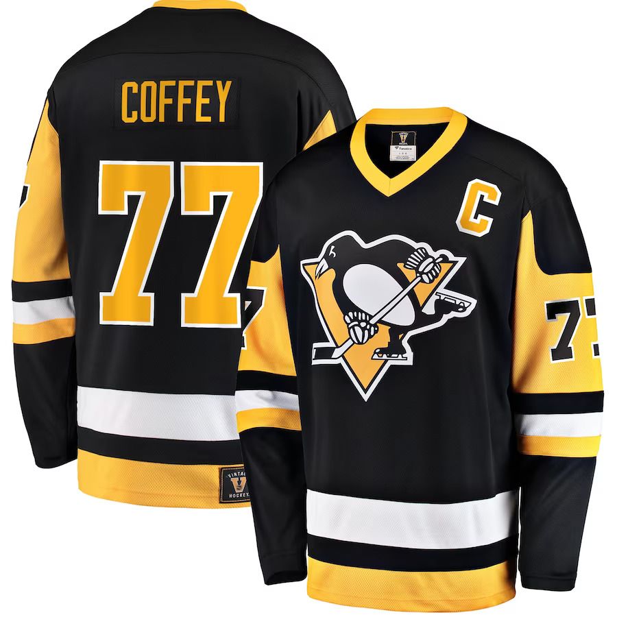 Men Pittsburgh Penguins #77 Paul Coffey Fanatics Branded Black Premier Breakaway Retired Player NHL Jersey->pittsburgh penguins->NHL Jersey
